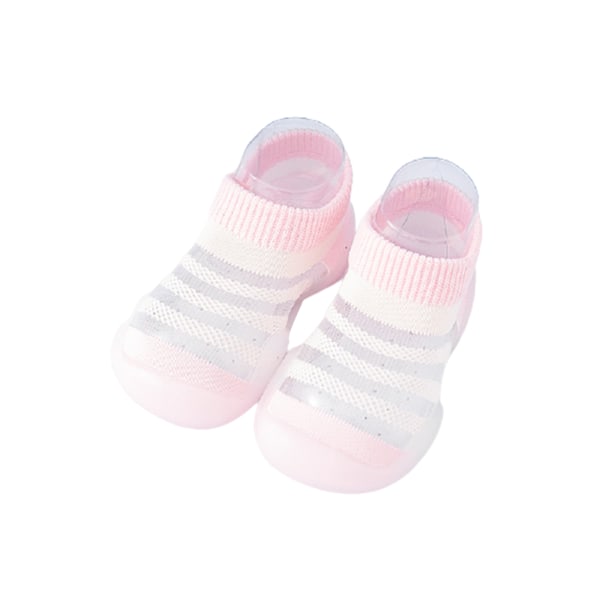 Baby med halkfria sulor Spädbarnssocka Nyfödda golvstrumpor Skor Anti-halk mjuka wide striped pink15.5cm