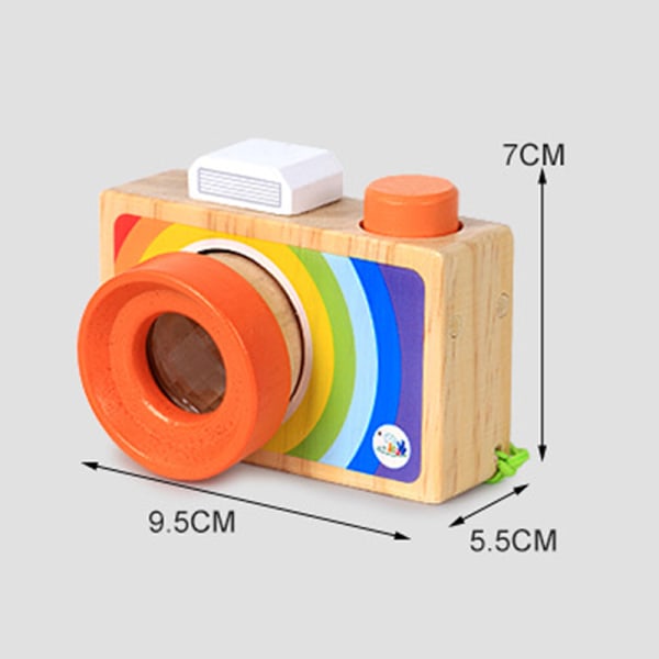 Mini träkameraleksak med multiprisma kalejdoskop fotografiobjektiv bärbar kamera c