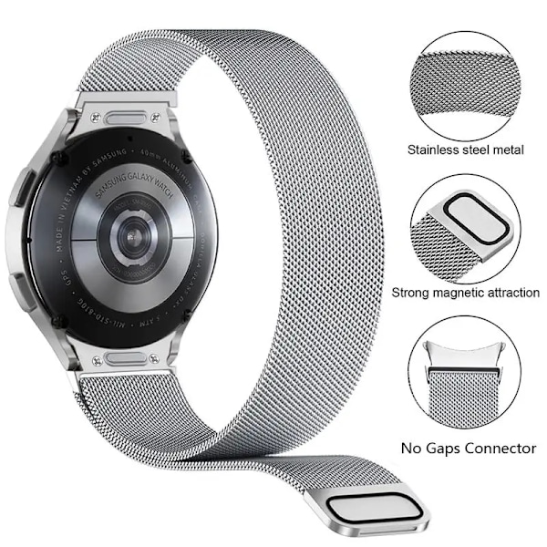 Milanese Loop armband för Samsung Galaxy Watch 7 6 5 4 40mm 44mm 5 pro Metallarmband Galaxy Watch 4 6 Classic 47 43 42 46 mm Armband Silver-Starlight Galaxy Watch 5 44mm