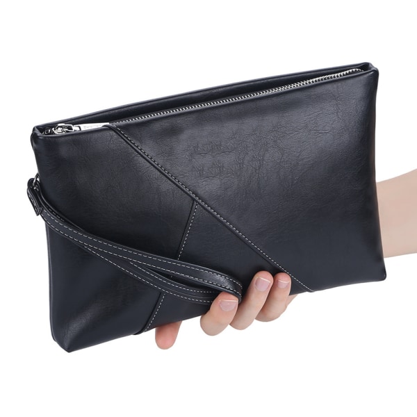 Män PU Läder Clutches Väska Handväska med handledsrem Business handledsväska black