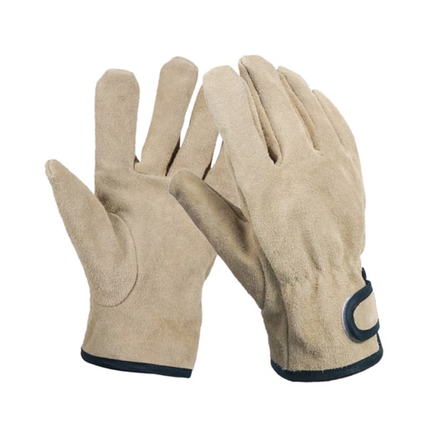 Arbetssvetshandskar i läder med fästtejp Slitage & värmebeständiga tunga handskar khaki