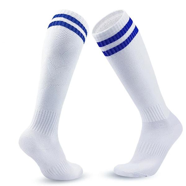 Loogdeel Fotbollsstrumpor Stretchiga Kompressions Knähöga Tubstrumpor Herr Dam Tonåringar Barn Andningsbara Fotboll Atletiska Sportstrumpor A--White blue L--Adult
