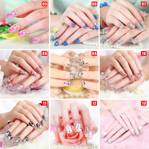 24st Ladies Fake Nails Transparenta blommiga pärlor Dekor DIY Brud False Nails 11