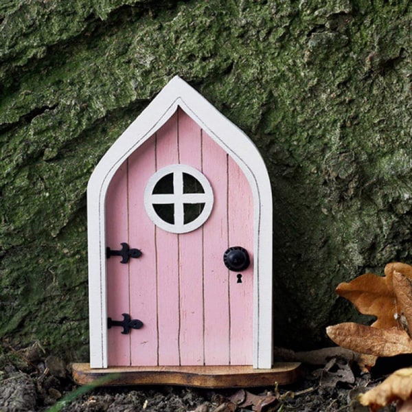 Trä älvdörr Färgglad Fairy House Door Kreativa miniatyrlandskapstillbehör för trädgård window door rainbow 2