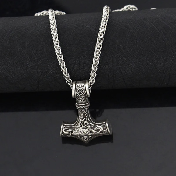 Punk Halsband för Män Thor Hammare Mjolnir Viking Amulett Hammare Skandinaviskt Hänge Nordisk Smycke Metallkedja Hänge Smycken YA0865-1