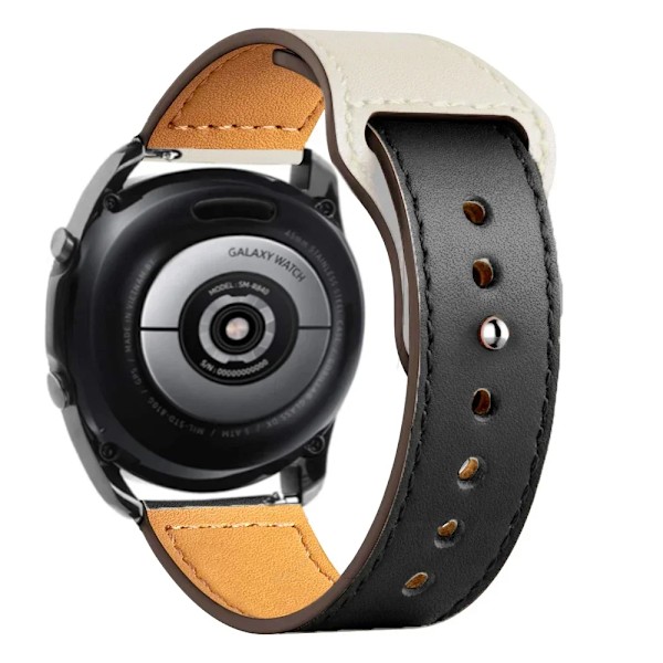20/22mm Läderarmband för Samsung Watch 7/6/4/5 40 44mm 43mm Pro 45mm armband för Galaxy Watch 4 Classic/Active 3 42 46mm Black white 20 20mm watch band