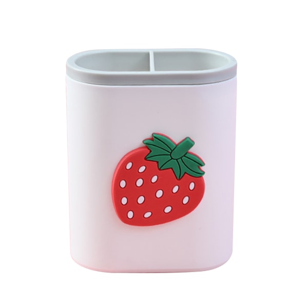 Tecknad söt pennhållare Desktop Pennhållare i plast Sminkborsthållare för klassrum strawberry