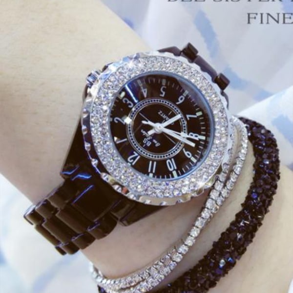 Kvinnors lyxiga watch Glittrande keramisk watch med urtavla i klart glas för brudar Wedding Dating Shopping white