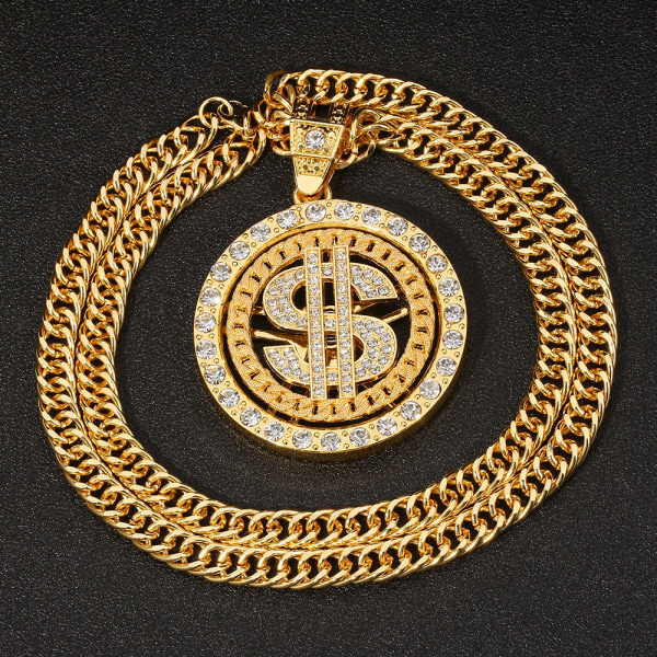 Money Chain Dollar Halsband Roterbar Rapper Present till far gold