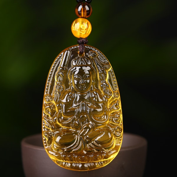 Citrin Guardian Buddha hänge halsband med pärlkedja för män kvinnor smycken present e