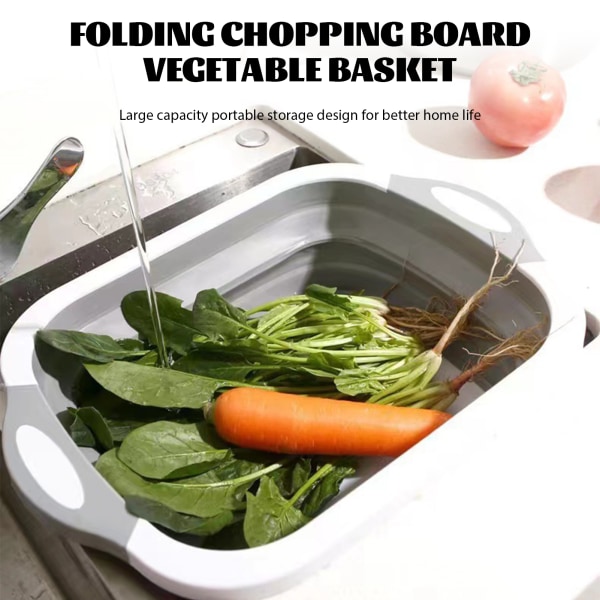Vikbar grönsaksdiskbänk Skärbräda Multifunktionell tvättkorg för grönsaker med dubbla ändamål gray white fold