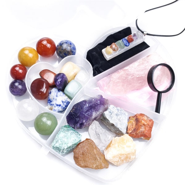 Healing Crystals Chakra Set med Heart Shape förvaringslåda oregelbunden polerad sten skrivbordsdekoration outfit