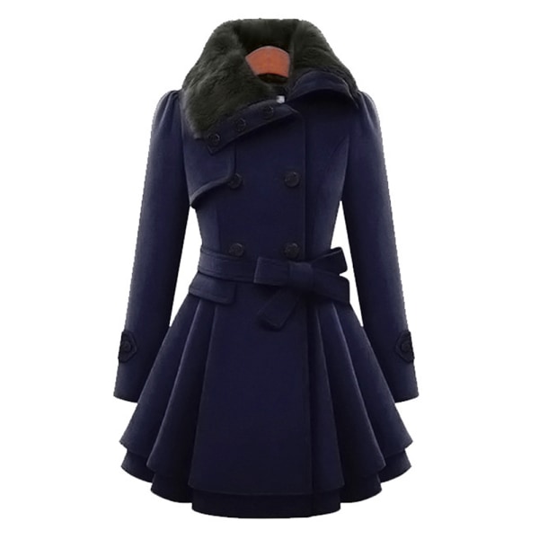 Dam dubbelknäppt vinterjacka Vintage mode trenchcoat enfärgad navy blue 5xl