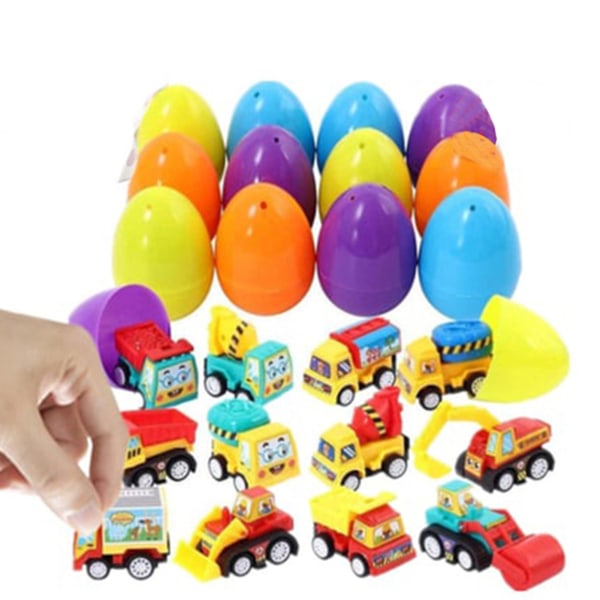 Färgglada bil dinosaurieägg presentförpackning Tecknade ägg samlarfigurer för barn 12pc