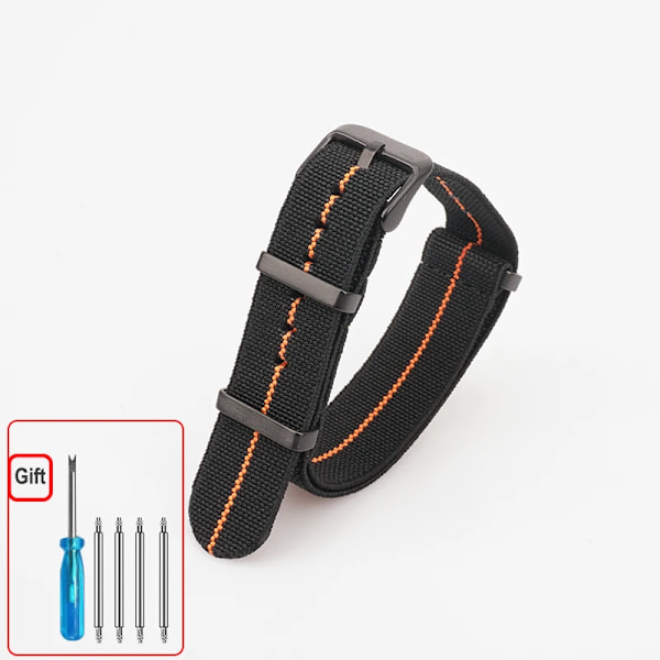Tvättbart elastiskt nylonarmband för IWC Seiko 60-tals franska trupper fallskärmsväska rem 18mm 20mm 22mm Vattentätt utomhusarmband Black Orange-Black 18mm