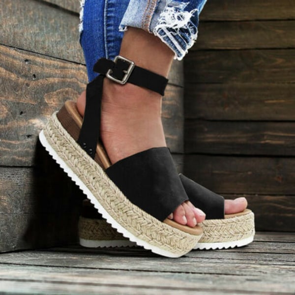 Sommar Ankel Strap Sandaler Öppen tå Plattform Casual Wedges Sandaler Sommarskor för kvinnor Beach leopard print 40