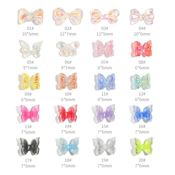 Enfärgade Nail Art Smycken Aurora Butterfly Rhinestone för Nail Art Salon 10