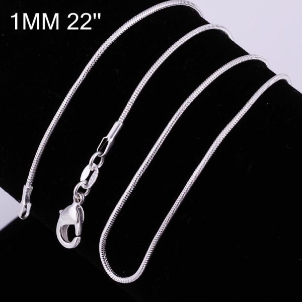 Nya modesmycken 1MM Enkelt 925 Sterling Silver Snake Chain Halsband för unisex 22 inch