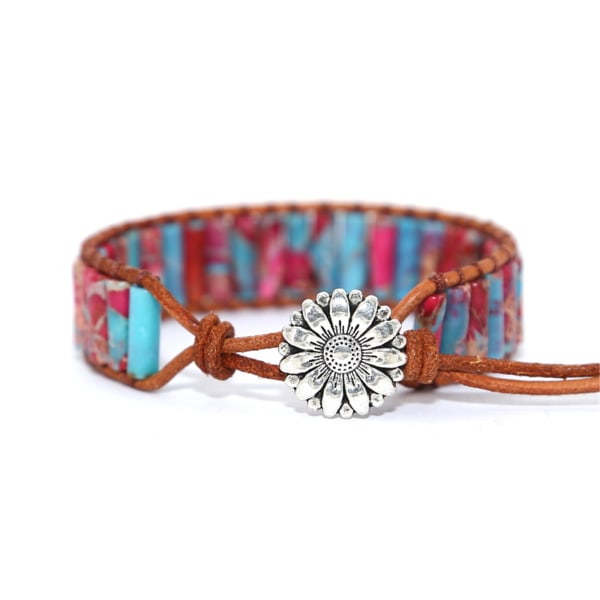 7 Chakra Armband Handgjorda Färgglada Armband Chakra Beads Sten Läder Wrap Armband flower buckle