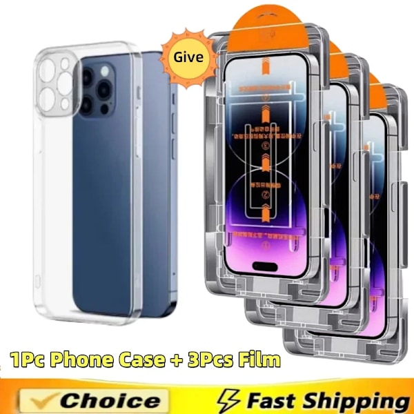 3-1 st Oleofobisk Beläggning Dammtät Lätt Att Installera HD Skärmskydd För iPhone 16 Pro 15 14Plus 11 13 12 Pro Max XS XR Glas 3Pcs HD(DF)-1Pc Case iPhone11ProMax