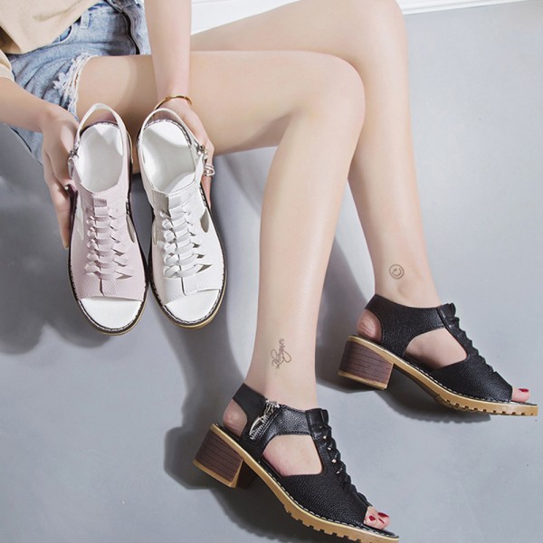 Kvinnors tjocka klackskor med ankeldragkedja Peep-toe-skor för födelsedagsfest Vuxen black 39