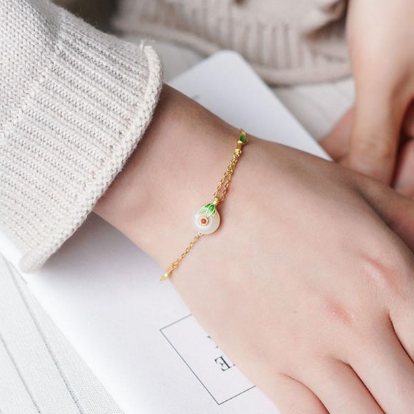 Nature's Peace vit jade armband bambu design öppen ring legering halsband med sten bracelet