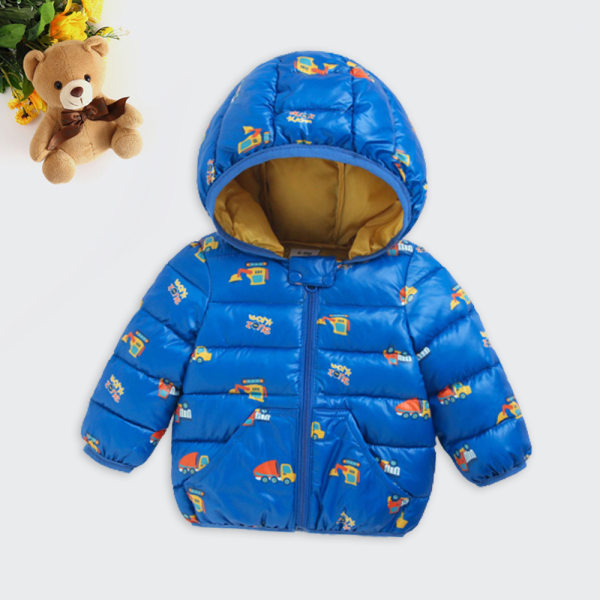 Kid's Winter Puffer Jacka med Bear Ear Hood printed kort kappa dragkedja car 110cm