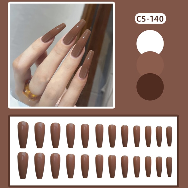 24ST Lång falsk nagel Ljusbrun Hållbar fingernagelklistermärke Bärbar för kvinnor glue models