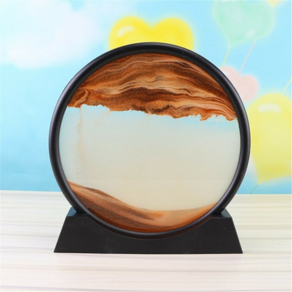Rörlig Sand Konst Bild Runt Glas 3D Naturligt Landskap Flödande Sand Ram Timglas Dekor För black gold 7 inch