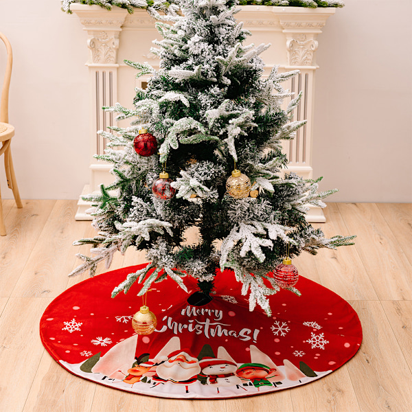 Julgrans kjol botten prydnad söt tomte/snögubbe tryckt julgran klänning för hem botten tyg julgran a