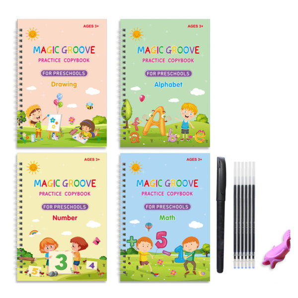 Barn engelsk version Infällda bokstäver Återanvändbara Tydliga Strokes Magic Copybook Set för att utveckla finmotorik outfit