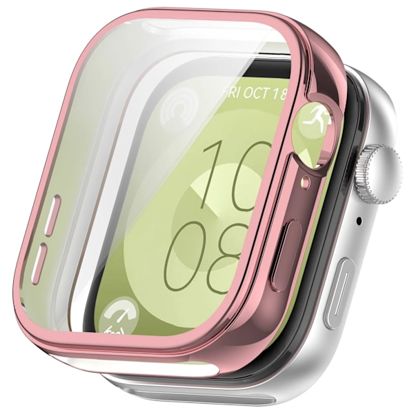 Mjukt TPU-skal för Huawei Watch Fit 3, heltäckande skyddande skärmskydd för Huawei Watch Fit 3, anti-fall skyddstillbehör Pink