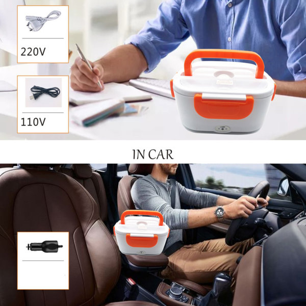 Car Electric Lunch Box Portable Food Warmer Heating Stainless Steel Container 220v silver grey