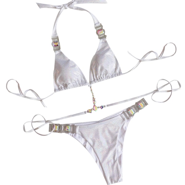 2-delad baddräkt för kvinnor Sexig Halterneck Bikinitrussel sommarbadkläder s