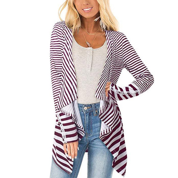 Dam Dam Långärmad Stripe Printing Casual Cardigan Coat för Autumn Beach a m