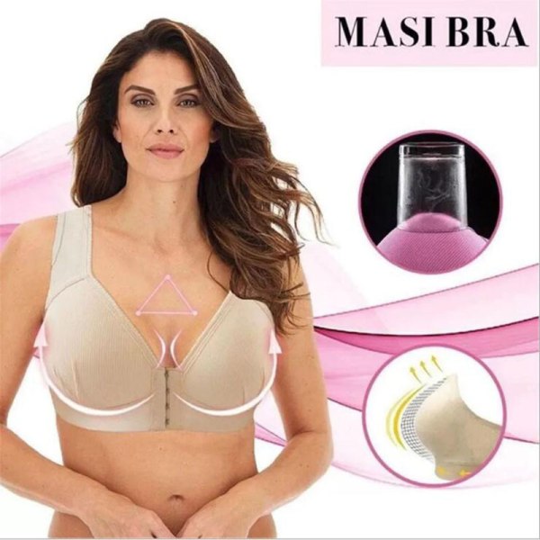 Plus Size Push Up BH Frontstängning Enfärgad BH BH 36-46 Trådlös grey purple 40