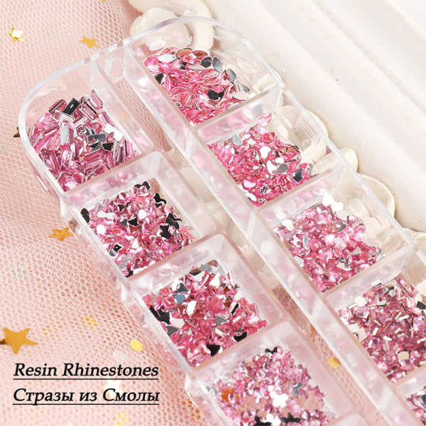 12 Grid Fin Glitter Nail Art Dekoration Färgglada Nageltillbehör för Kvinnor Flickor DIY pink