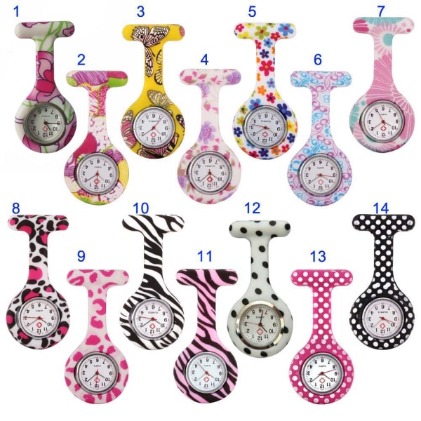 Sjuksköterskeklockor Printed stil Clip-on Fob Brosch Hängande Ficka Hängande Läkare Sjuksköterskor Medical Quartz 8