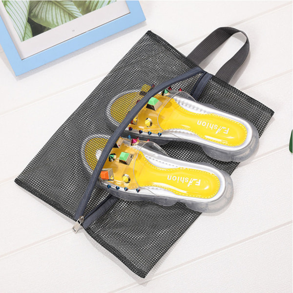 Bärbar mesh skopåsar Andningsbar rese-toalettväska för strandsportresor och camping shoe bag black