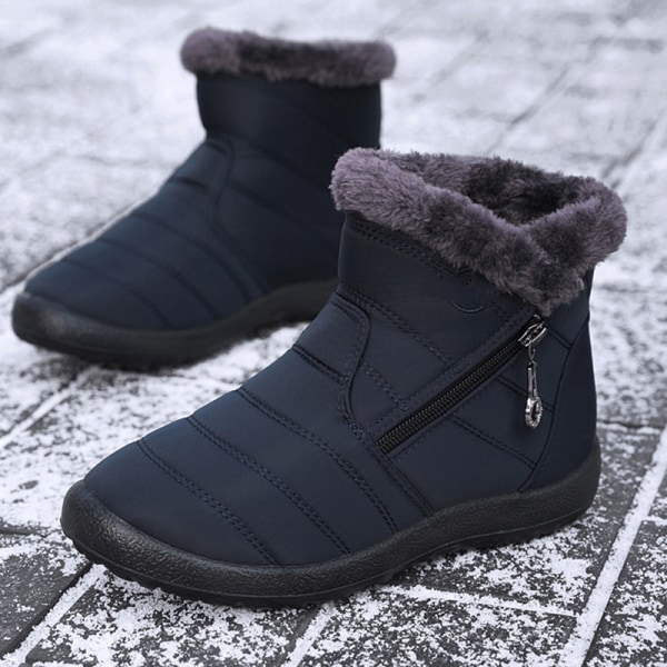 Stövlar För Dam Fluffiga Tjock Fleece Fodrade Snow Boots Varma Ankel Boots med dragkedja black 36