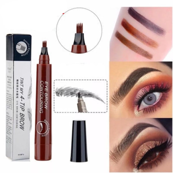 Bärbar 4-tipps ögonbrynspenna Svettsäker vattentät ögonbrynspenna för makeupexperter och naiva kvinnor natural black