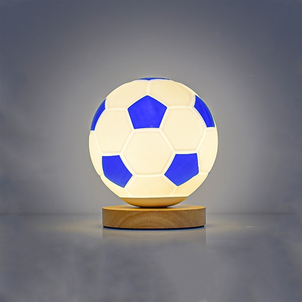 Fotboll 3D-lampa Nattljus Kreativt Bord Skrivbord Optisk Illusion Lampor Presenter för barn Pojkar Flickor wooden frame blue white