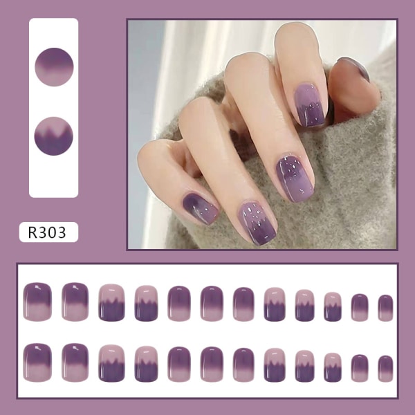24ST Taro Lila lösnaglar tjejer Sweet Style Kort tryck på naglar Bärbar default