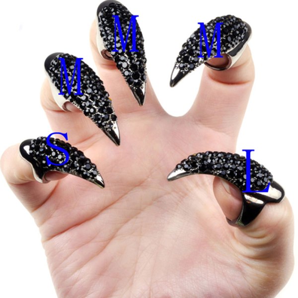 10 st/ set Män Kvinnor False Nail Black Crystal Claw Paw Talon Finger Rings default