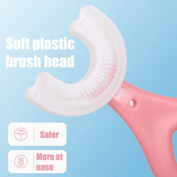 U-formad tandborste mjuk silikonborsthuvud 360° oral tandrengöring för små barn pink s