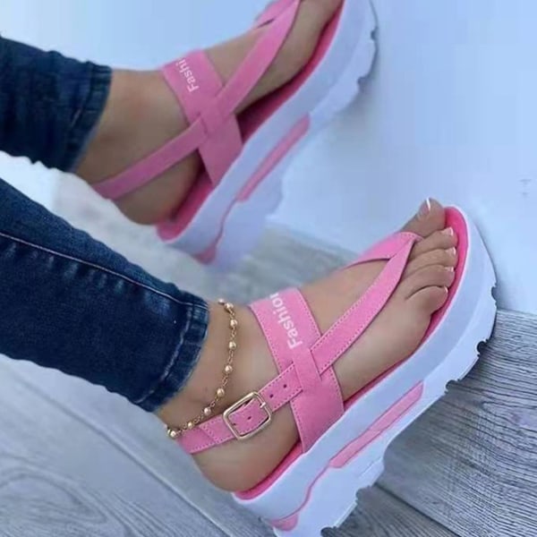 Kvinnors ihåliga platta flip-flops mjuka och breda sandaler med överdel i läder för matchning av festkläder 36 pink