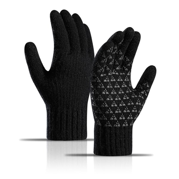 Anti-halk varma vinterhandskar Pekskärm stickad handske Fleecefodrad elastisk ribb black s-21cm
