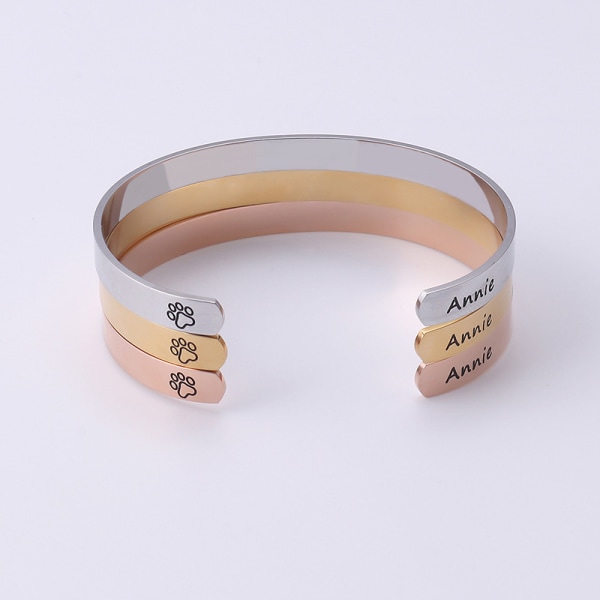 Euramerican Style armband i rostfritt stål C-formad öppningsarmring Bokstäver Annie silver