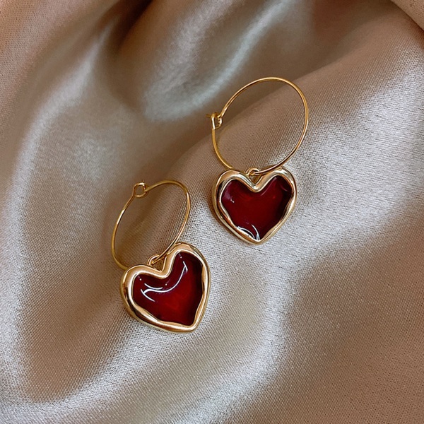 Röd kärlekshjärta örhängen Elegant enkel röd persika hjärta droppe örhängen för julsmycken present gold