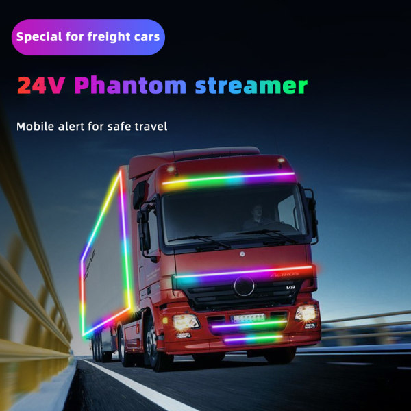 24V Flexibel LED Strip Lastbil Strobe Löpande Streamer LED Strip Ljus Mellannät Solskydd Dekorativ Ljusramp 1m